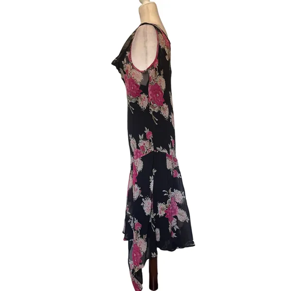 Y2K Studio Connection Slip Floral Dress Sz M Whimsigoth Asymmetrical Hem Bead - Image 5