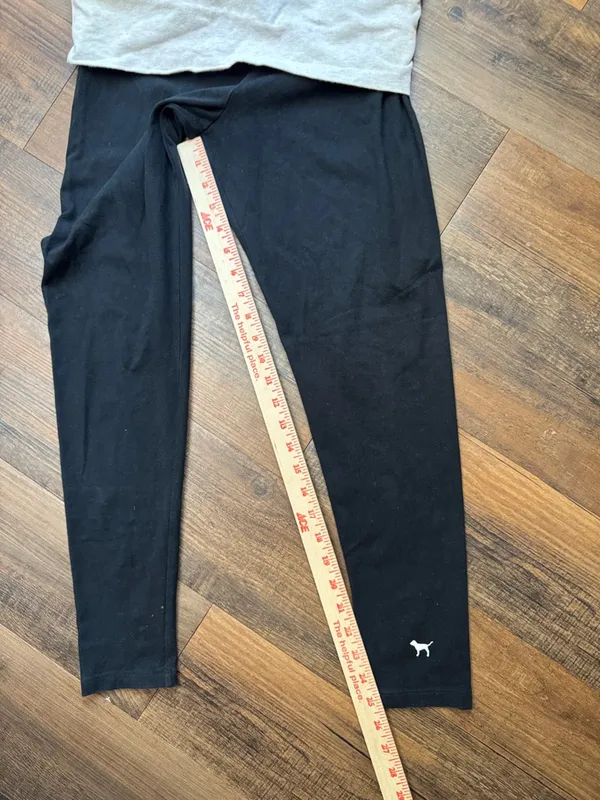 Victoria's Secret Black Leggings with Light Gray Fold-Over Waistband - Image 4