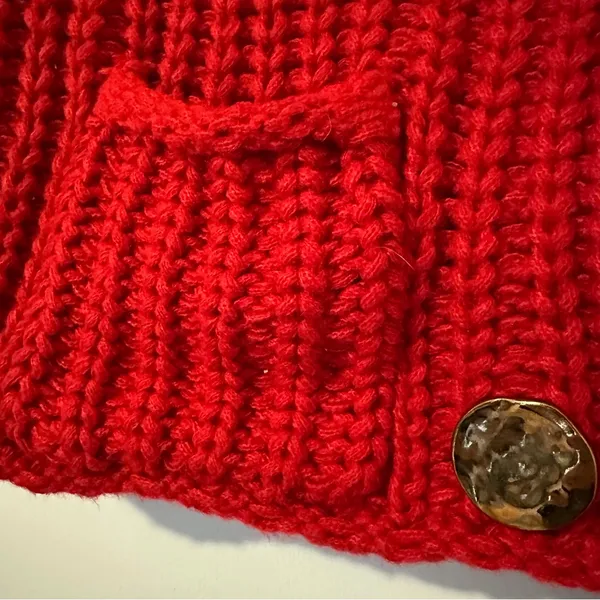 Knit Oversized Gold Button Sleeveless Vest Womens Large Red - Image 4