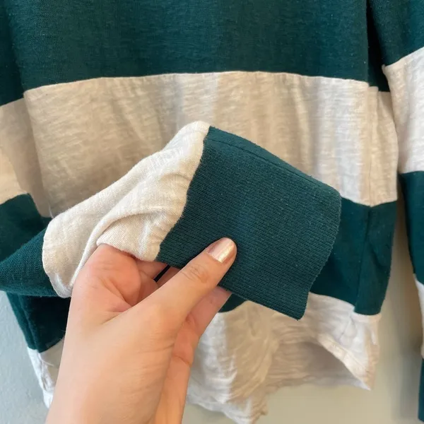Green and White Striped Woman's Long‎ Sleeved Size Small Top - Image 2