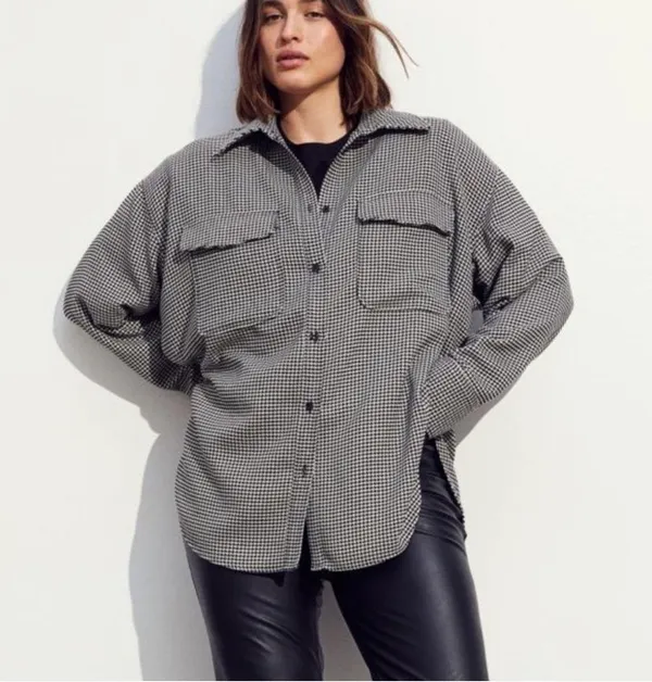 H&M Monochrome Houndstooth Button-Down Shacket - Image 2