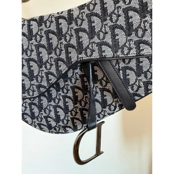 Vintage Christian Dior Saddle Bag Navy Oblique Jacquard Silver Hardware Y2K - Image 3