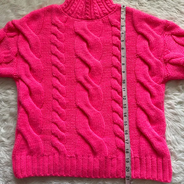 Anthropologie Sweater Mock Neck Cable-Knit Long Sleeve Neon Pink XXS - Image 10