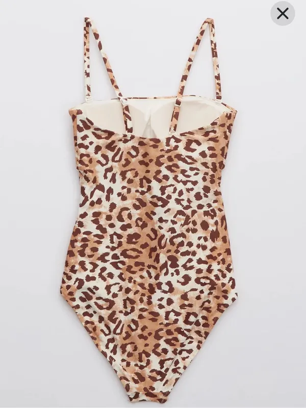 aerie Leopard Print Cutout One-Piece Swimsuit - Brown/Tan Sz L - Image 4