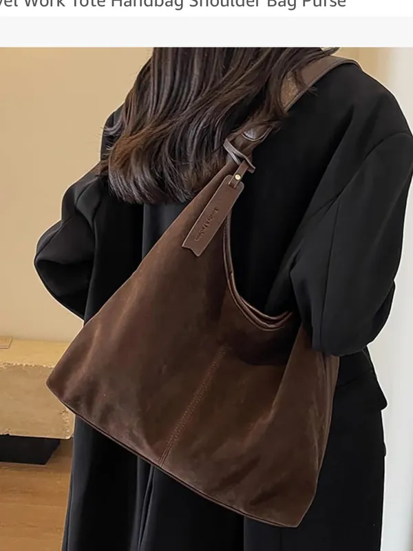 Opposite sided faux leather & faux suede Dark Brown Shoulder tote Bag - Image 4