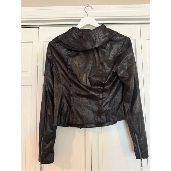 INC international concepts faux leather sheen asymmetrical jacket M - Image 4
