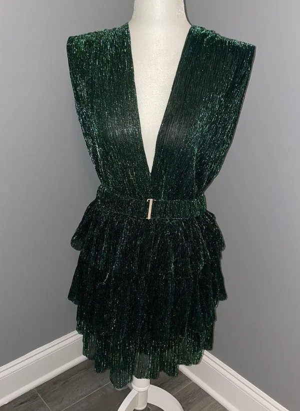Metallic Tiered Dress size medium Green - Image 3