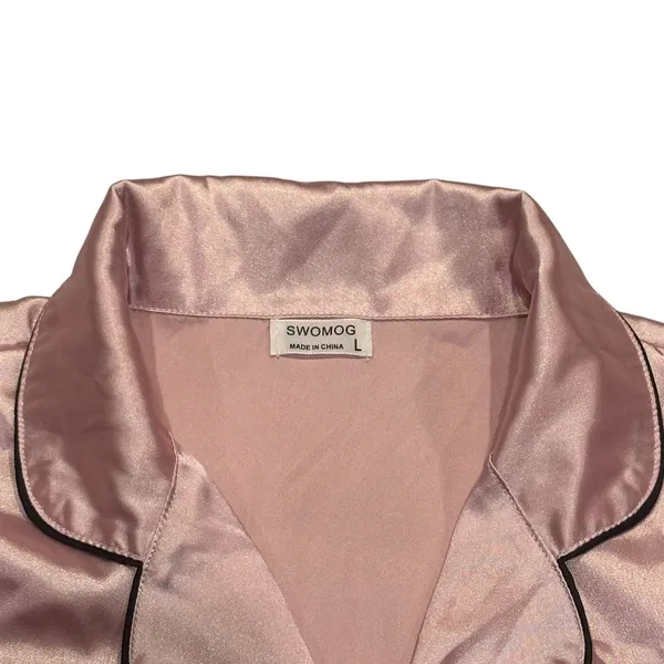 SWOMOG Satin Pajama Set Size L Pink Sleepwear Long Sleeve Two Piece - Image 7