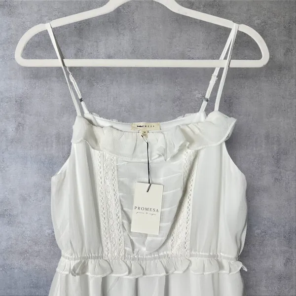 Prómesa New Chiffon Maxi White‎ Ruffle Bodice Adjustable Straps Dress Medium - Image 4