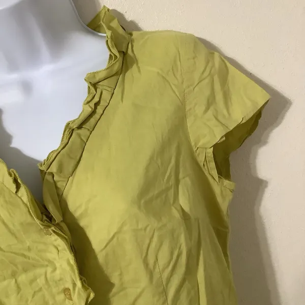 Vintage Y2K Green Fairycore Cottagecore Fairy Ruffle Cotton Button Up‎ Top Sz 10 - Image 3