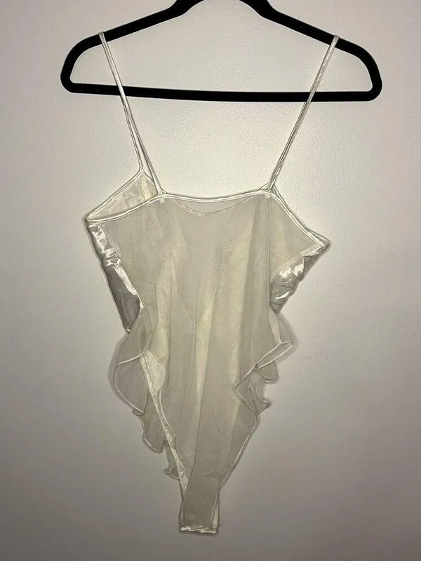 Victoria's Secret Women's Vintage 90s Embellished Teddy Lingerie Bodysuit Pearl - Image 10