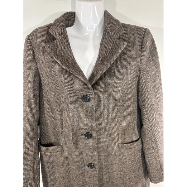Lauren Ralph Lauren Herringbone Wool‎ Blend Coat Women's Size 6 Preppy Cozy - Image 4