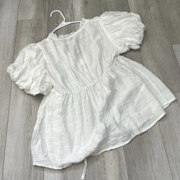 Cottagecore Drapey Top cotton blend puff sleeve womens White (small) coquette - Image 7