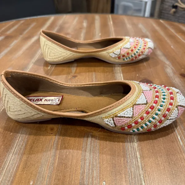 Relax Nagra Jaipur Beaded Flats Women’s 6 Pink Gold Embellished Slip On Shoes - Image 5