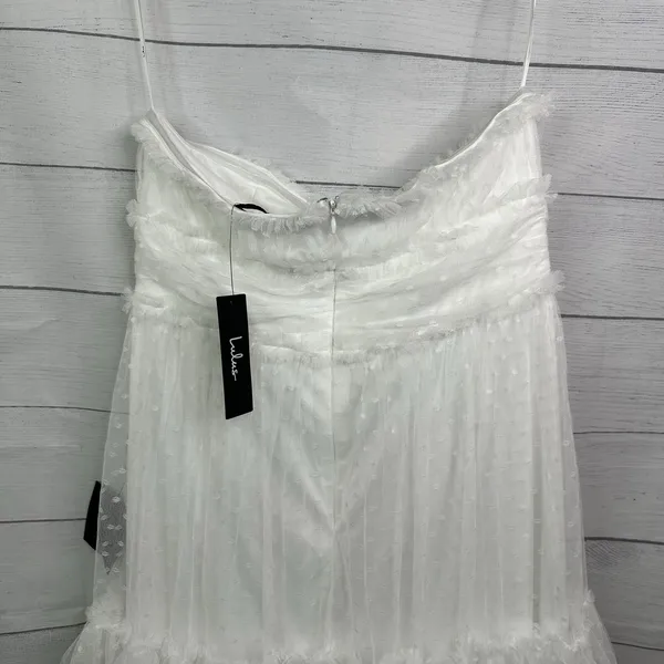 Lulus Women L White Tulle Swiss Dot Strapless Tiered Midi Dress NEW Romantic - Image 9