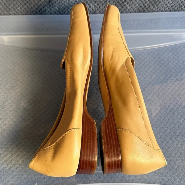 Michelle D‎ Womens Tan Beige Leather Square Toe Loafers Low Block Heel SZ 7 - Image 12
