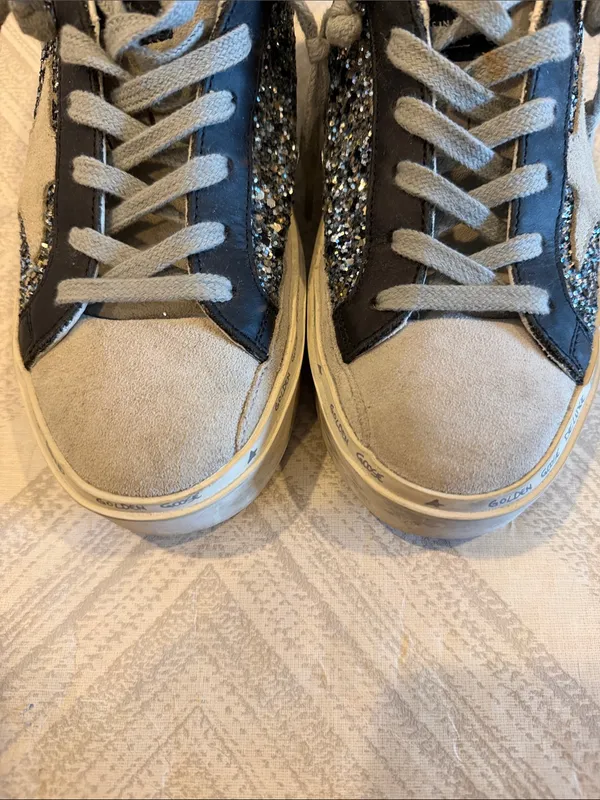 Golden Goose Deluxe Brand Hi Star Sneakers Size 35 Silver Glitter Gray Suede B - Image 5