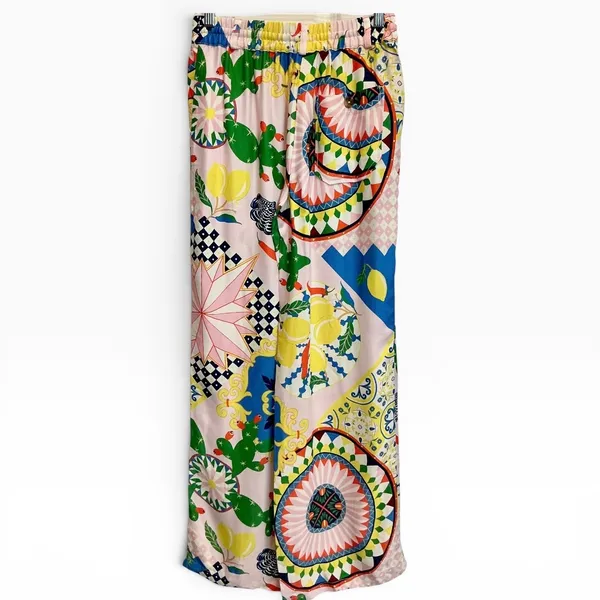 Anthropologie SET Pink Cactus Print Balloon Crop Top Wide‎ Leg Pants Set XS NWT - Image 9
