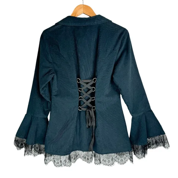 The Pyramid Collection Corduroy Corset Lace Up Jacket Sz Small Lace Trim - Image 3