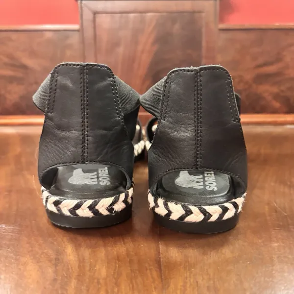 Sorel Ella II Sandals Women's Size 10 Black Leather Elastic Strap Espadrille‎ - Image 5