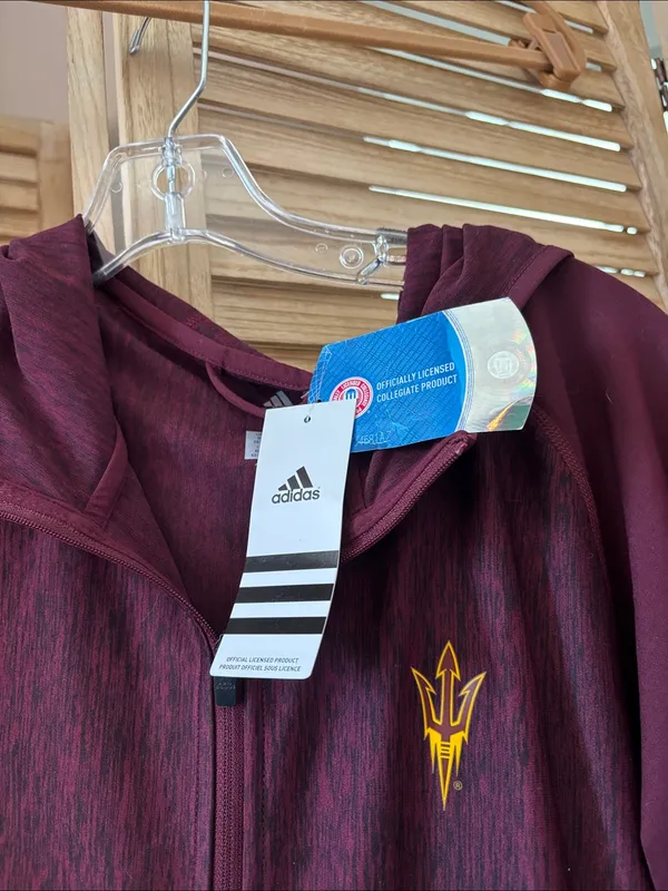 adidas Maroon Zip-Up Hoodie with Sun Devil Logo XL NWT - Image 5