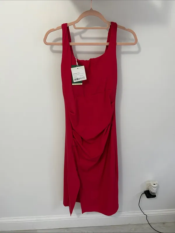 Halara Softlyzero Airy Ruched Bodycon Midi Dress Red - Image 5