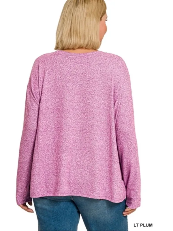 NEW!LAST One Plus Size Long-Sleeve Lounge Top & Shorts Set - Light Plum Size 2X - Image 4