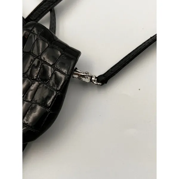 Brighton Black Croc Embossed Patent Leather Small Crossbody‎ Bag Designer Purse - Image 7