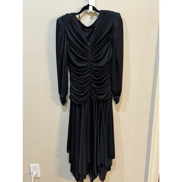 Vintage Cervelle Draped Ruched Evening Gown Handkerchief Hem 80's‎ Sequin - Image 3
