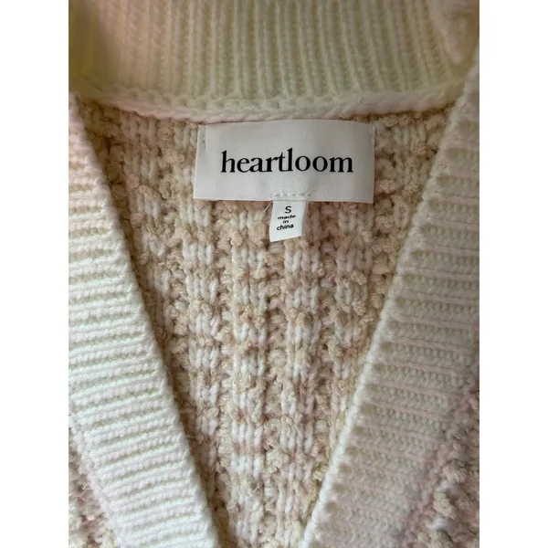 Heartloom Bouclé Sweater Vest Cream Ivory Pearl Button Front Pockets S - Image 4