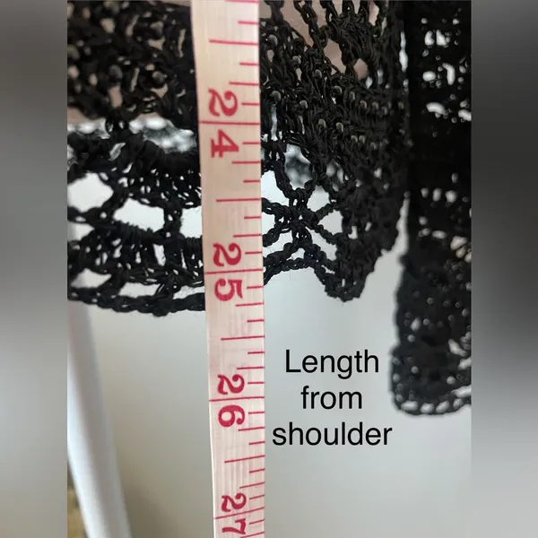 Laura Ashley Black Linen-Blend Crochet Knit Mesh Top - Image 6