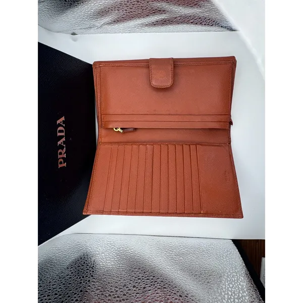 Prada Saffiano Leather Continental Flap Wallet - Orange - Image 6