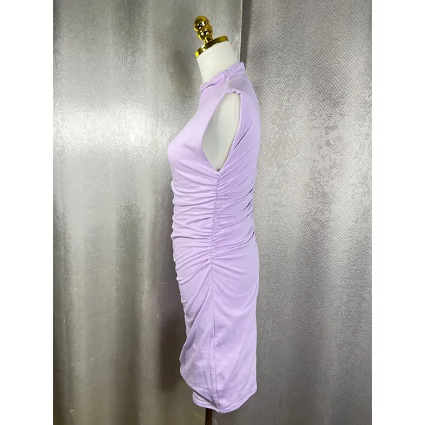 MESHKI Lilac Purple Ruched Mock Neck Sleeveless Bodycon Mini Dress Womens Size M - Image 6