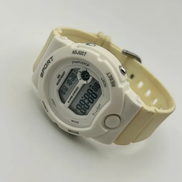 White Digital Sports Watch 30M WR Stainless Steel , 40mm Working New Battery - Image 4