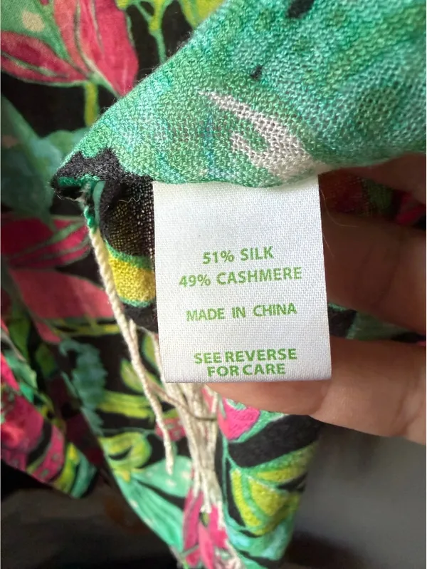 Lilly Pulitzer Floral Silk Cashmere Shawl Wrap with Fringe - Image 4
