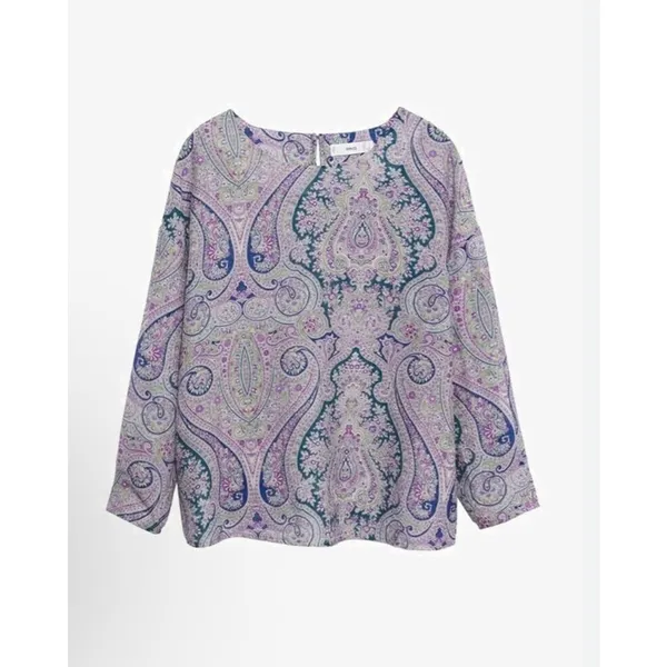 Mango Purple Blue Paisley Boho Lightweight Relaxed Blouse Top Size‎ 6 - Image 3