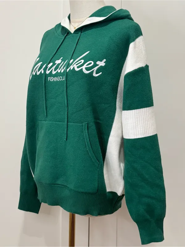 Anthropologie Daily Practice Nantucket Knit Hooded Sweatshirt XS Green Coastal - Image 6