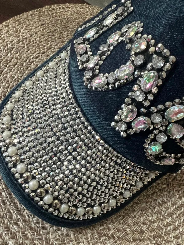 "LOVE" Rhinestone Denim Cap - Hana Bling Cap. Women's - Image 3