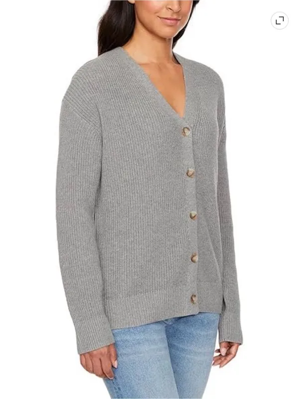 Hudson Jeans Cotton Button-Down Cardigan Sweater Grey Large - Image 2