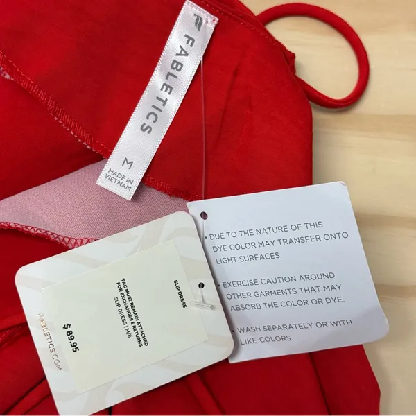 NWT Fabletics Satin Slip Midi Halter Dress Lace Up Back Red‎ Medium - Image 10