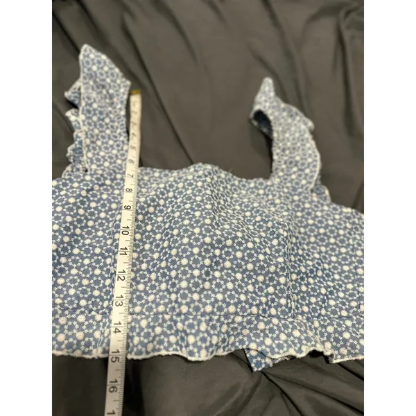 Kirious Los Angeles Eyelet Ruffle Strap Crop Top Women Medium Blue White Cotton - Image 5