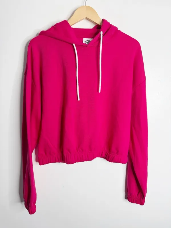 DayBreak Pink Cropped Hoodie Large Barbiecore Loungewear‎ Sporty Chic Streetwear - Image 2