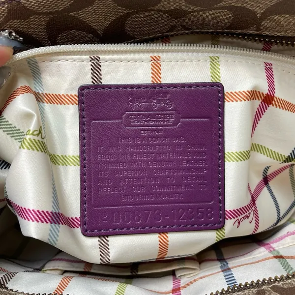 Vintage Brown Coach Signature Plum Berry Heritage Stripe Tote Shoulder-Bag Purse - Image 10