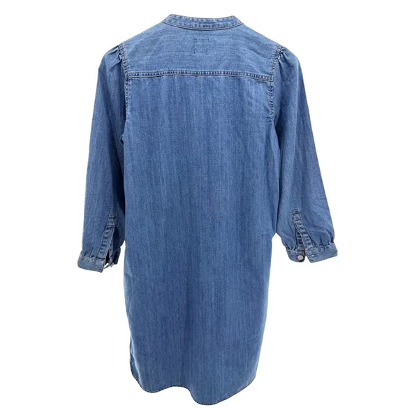 Gap Denim Blue Cotton Band Collar Button Front Shift Dress Womens Small Pockets - Image 6