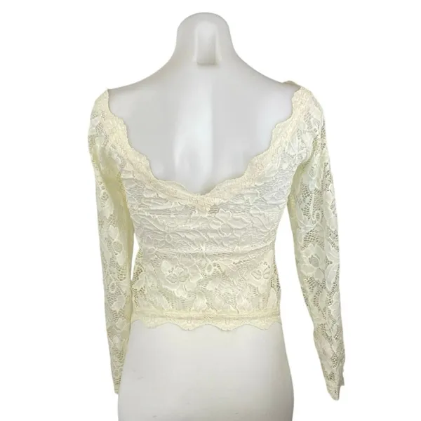 Free People Intimately Cream Long Sleeve Floral Lace Boat Neck Blouse Top Sz XS - Image 3
