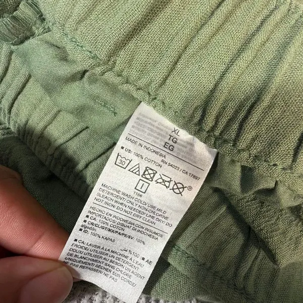 Old Navy XL Green Crinkle Gauze Wide Leg Crop Pants 100% Cotton Lagenlook Goblin - Image 12