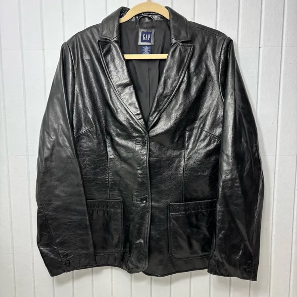 GAP Vintage Y2K 2000 Women’s Black Genuine Leather Jacket Size L‎ - Image 4