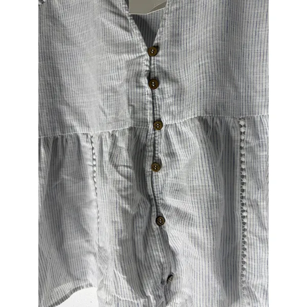 NWT Zara striped linen pheasant‎ v neck button front blouse white blue large - Image 3