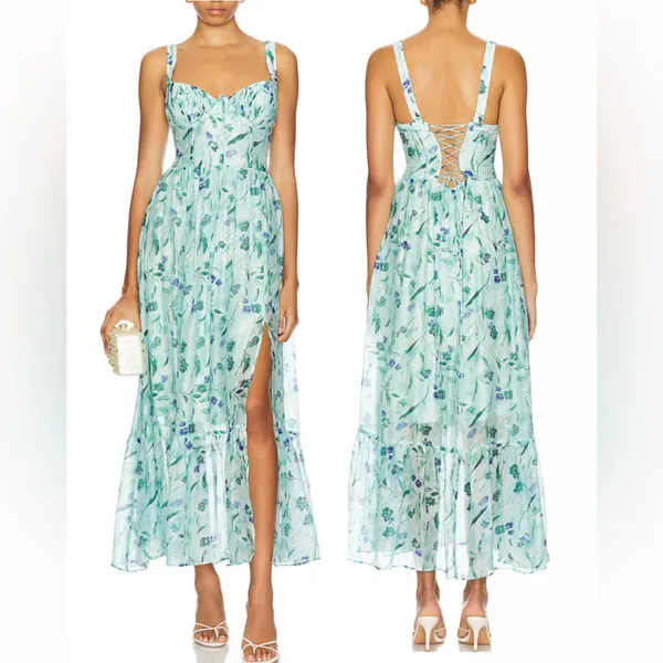ASTR The Label Kelby Maxi Dress in Green Blue Floral - Small - Image 2