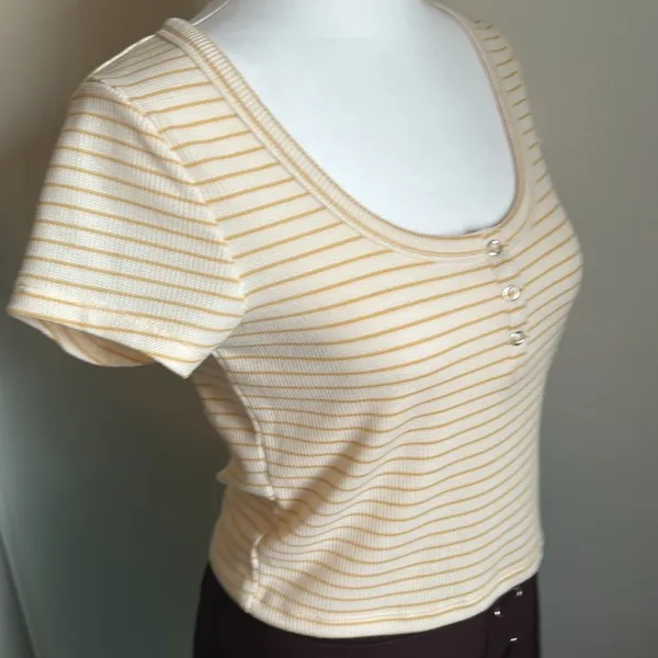 Cotton On Stripe Crop Scoop Neck Ribbed 1/4 Snap Front Tee - Image 2